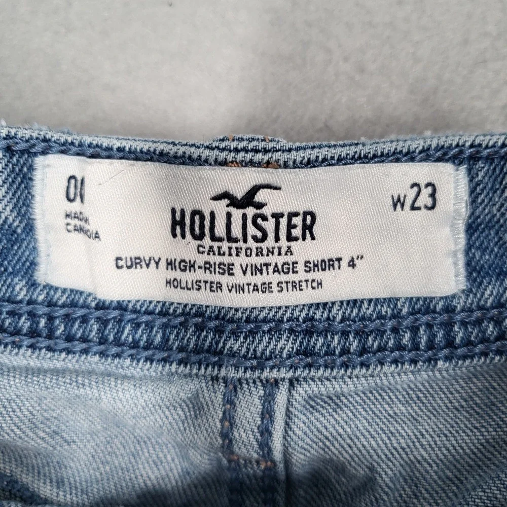Hollister Curvy High Rise Shorts Women's 23 Blue Distressed Stretch Denim Vintag